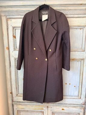 CHANEL Boutique Black Cotton Coat Size 38 Vintage